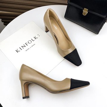 粗跟高跟鞋女2025年新款小香風設計感小眾氣質名媛方頭職業單鞋