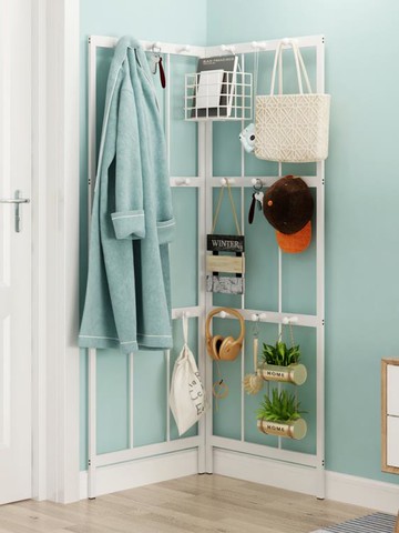 衣帽架 轉角玄關衣帽架省空間不占地墻角直角落地掛衣架靠墻折疊掛包架【林之舍】