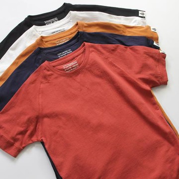 美式經典純色螺紋邊短袖 純棉咔嘰復古插肩倒三角圓領T恤打底衫潮