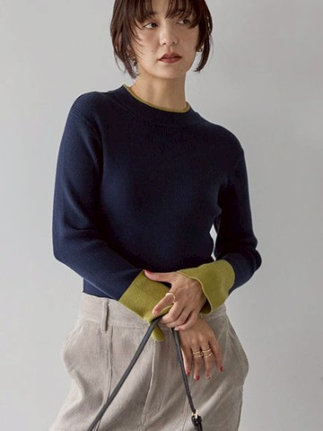 防靜電-拼色袖口羅紋高領針織上衣(0H000852700) - AMERICAN HOLIC