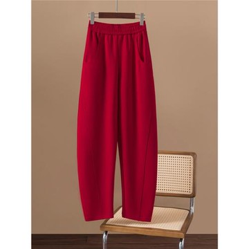 白領哥弟新秋冬紅色香蕉褲女2025新款寬松遮肉顯瘦休閑闊腿鐮刀褲