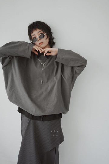 嵐山日質襯衫料寬鬆綁繩上衣 - 2色 - 墨繩