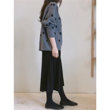 韓國女裝圓點波點羊毛馬海毛寬松圓領長袖秋冬女毛衣保暖