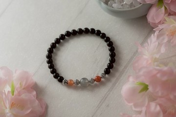 黑曜系列。拉長石黃龍玉黑曜石6mm手串。