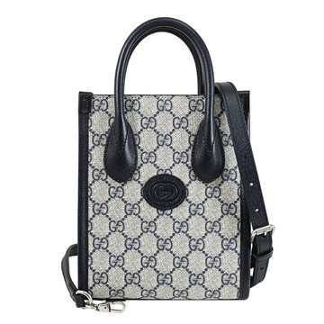 GUCCI 671623 Interlocking 皮標LOGO印花兩用托特包.深藍