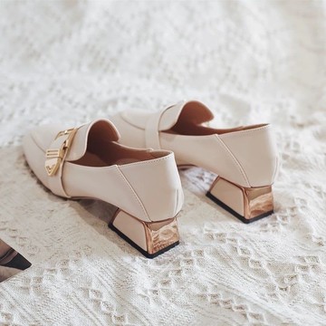 方頭女韓版粗跟 真軟皮百搭鞋子女 女鞋 輕便單鞋 軟底四季款女鞋 小皮鞋 高跟涼鞋 王妃鞋 高跟鞋粗跟 女涼鞋 韓國涼鞋