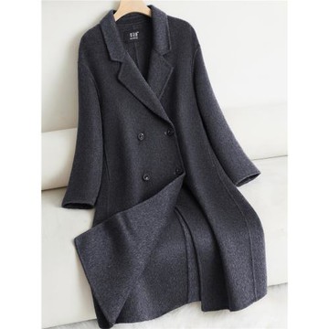 灰色雙面羊絨大衣女長款過膝2024新款高級感慵懶風冬季羊毛呢外套