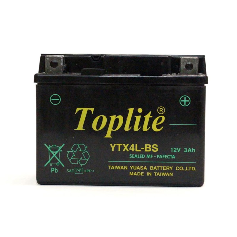 Toplite 台湾ユアサ YTX4L-BS【保証付】バイク用耐震 バッテリー AGM シールド型 液入り充電済み YT4L-BS高性能版  台湾YUASA 第2ブランド 充電後発送すぐ使える | LINEショッピング