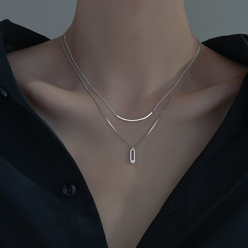 925純銀微笑雙層項鏈女夏季2021年新款潮鎖骨鏈小眾ins冷淡風頸鏈