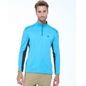 【WILDLAND荒野】男彈性雙色半開襟拉鍊衣水藍色