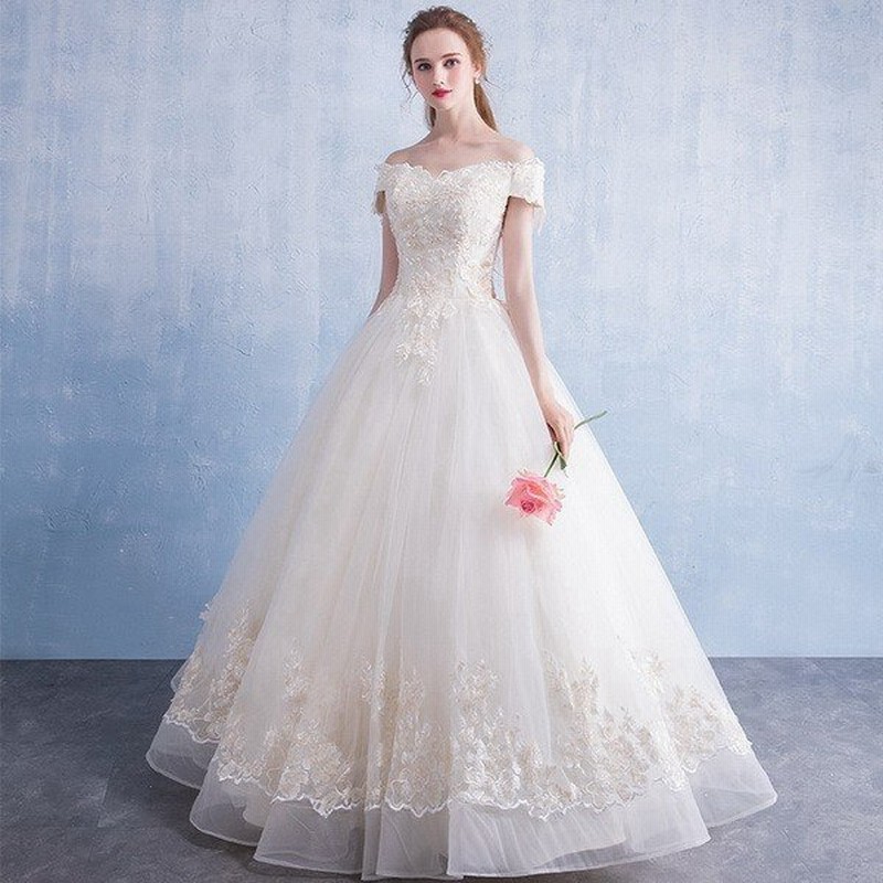 秋冬新品ウェディングドレス 可愛い刺繍レース V襟 二次会 ロングドレス ウエディングドレス エンパイア 着痩せ オフショルダー 姫系hs3879 通販 Lineポイント最大get Lineショッピング