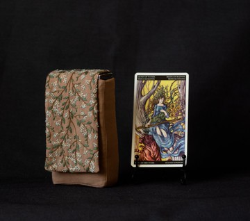 刺繡棕色亞麻塔羅牌套 神諭牌卡夾 塔羅牌收納盒