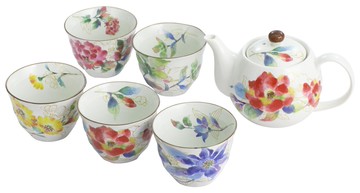 【領券滿額折100】 日本製 美濃燒 花彩繪 茶具組