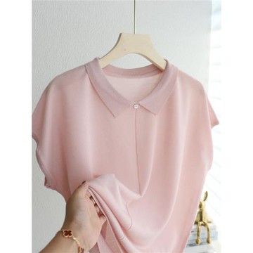 (免運)t恤女萊賽爾天絲短袖針織衫2025新款翻領薄款寬松polo衫夏季上衣