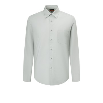 防皺口袋款彈性單色紗長袖上班襯衫/暴雨色 | 2112101291