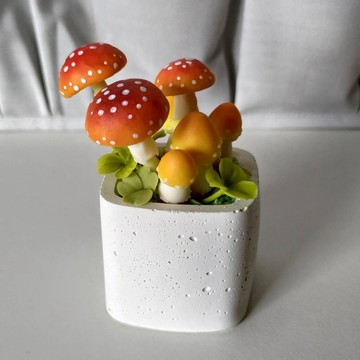 黏土手作 雙菇菇+幸運草 療癒小擺飾 ATO19