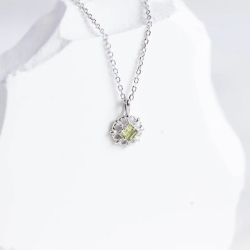 橄欖石925純銀方塊蕾絲項鍊