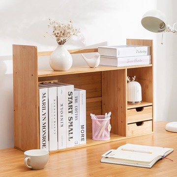 楠竹桌面書架桌上小書架置物架簡易辦公桌創意書架收納架實木仿古【林之舍】