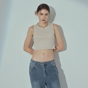 【MASTINA】小高領峰型剪接坦克背心無袖上衣 卡 咖