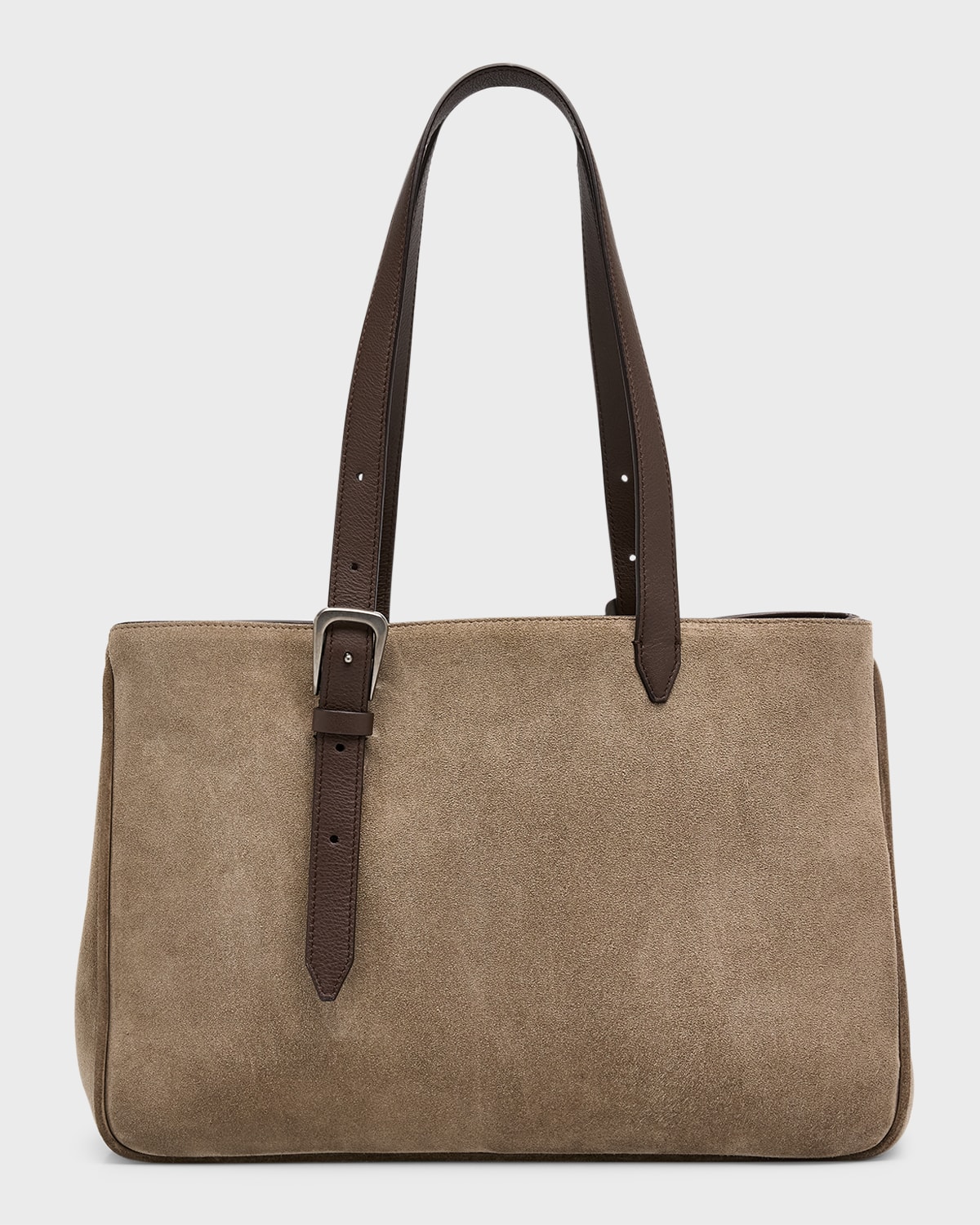 East-West Belt Velour Leather Tote Bag