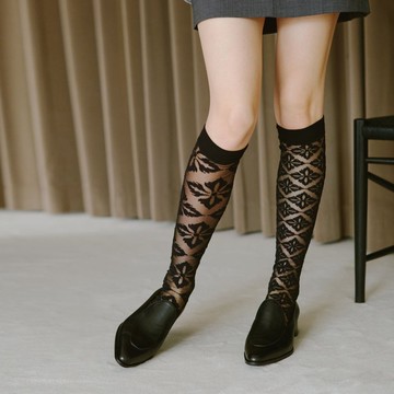 KT008 Noir Deco 黑色裝飾藝術不對稱透膚長襪