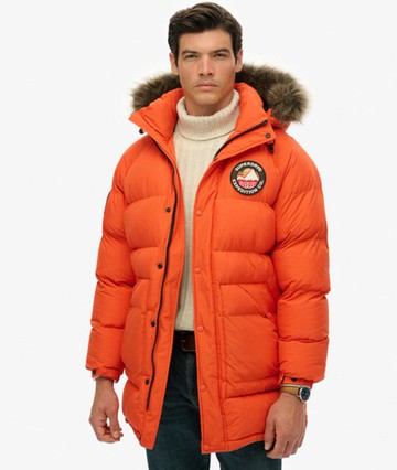 Superdry Men's Everest Longline Baffled Parka Orange Size: Xxl