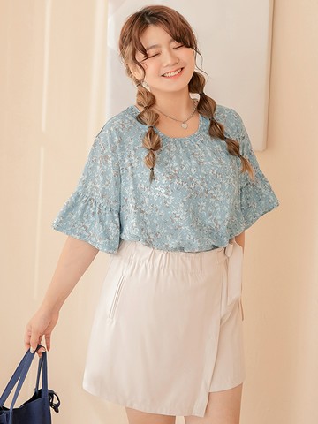 雲朵自訂款-美背荷葉袖潑墨雪紡上衣