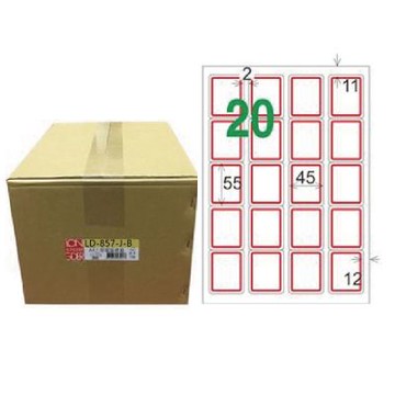 【龍德】LONGDER 三用電腦標籤 A4 20格 圓角 45*55mm紅框1000張/箱 LD-857-J-B(適用雷射、噴墨、影印)