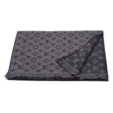 LV Louis Vuitton路易威登 M78526 經典Monogram織花CLASSIC羊毛圍巾/披肩(煤炭灰)