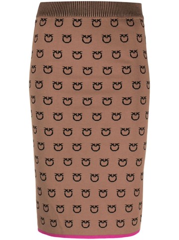 PINKO - logo-print knitted fitted skirt - women - Viscose/Polyester - XXL - Brown