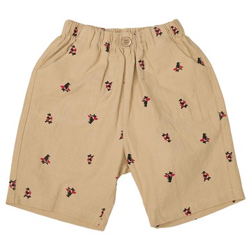 akachan honpo - 5分褲-麻質風 滿版印花-淺卡其色