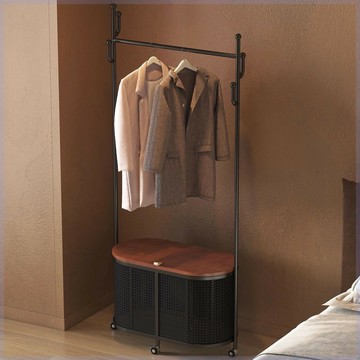 免運 開立發票 公司貨 奶油衣帽架落地臥室日式簡約藤編家用臟衣簍收納衣架移動掛衣架 pyy8888