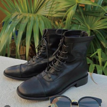 【DONGCHICHI】真皮~超軟皮 羊皮 低跟 縫線 軍靴 大尺碼 低筒靴 短靴 A736