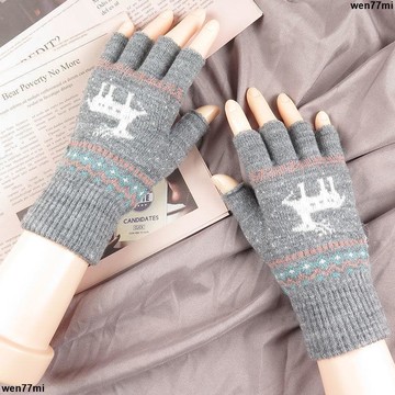 超實惠冬 保暖手套 秋冬手套 秋冬季半指保暖手套女針織毛線學生露指辦公學習寫打字可愛韓版冬