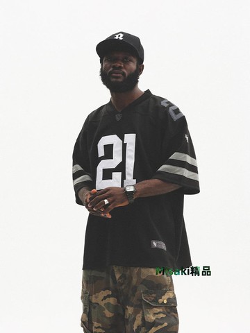 美式復古冰球服短袖男夏季網眼速干透氣橄欖球籃球T恤V領球衣潮流-Misaki精品