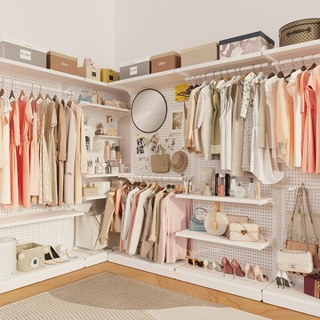 免運 開立發票  洞洞板衣柜家用臥室簡易組裝開放式衣帽間貨架鐵藝金屬衣櫥置物架