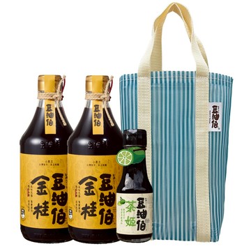 【豆油伯】復古提袋組-金桂釀造醬油500mlx2＋茶姬釀造醬油-香檬風味100mlx1 （復古袋，花色隨機）_廠商直送