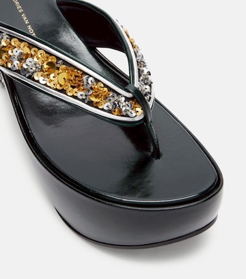 Dries Van Noten Sequined wedge thong sandals