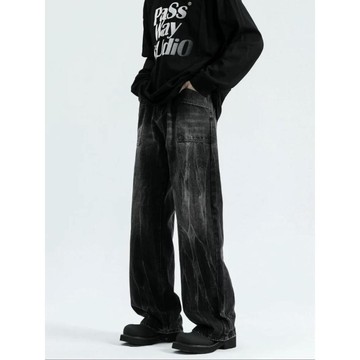 美式復古水洗牛仔褲男潮牌高街高級感寬鬆闊腿直筒褲男