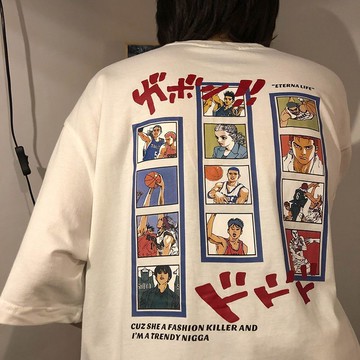 100%純棉日系卡通灌籃高手短袖T恤男女情侶裝ins學生寬鬆百搭體恤 T恤 短袖 上衣 简约 百搭 男女皆可