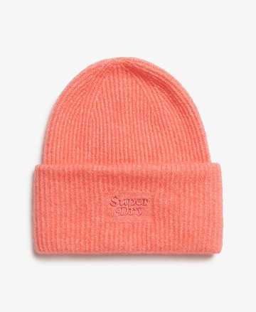 Superdry Women's Soft Rib Knit Beanie Hat Pink Size: 1SIZE
