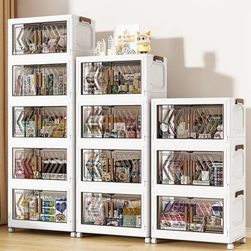 【預購】50面寬摺疊雙開門五層收納櫃-附滑輪-024324-01 透黑面板