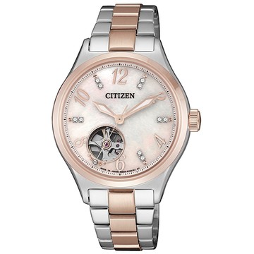 CITIZEN 晶彩時刻機械腕錶-銀X玫瑰金