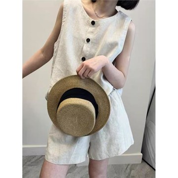 歐貨亞麻套裝2025年新款夏季寬松無袖背心女士棉麻闊腿短褲兩件套