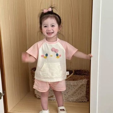 【台灣出貨】夏季套裝 女寶寶超萌套裝夏季新款韓版幼兒可愛短袖T恤短褲兩件套潮