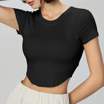 莫代爾羅紋含罩杯瑜珈/運動/機能短袖【半固定罩杯】*