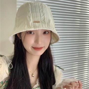 ~韓系軟糯甜美泡泡紋漁夫帽女春夏薄款遮臉防曬水桶帽潮