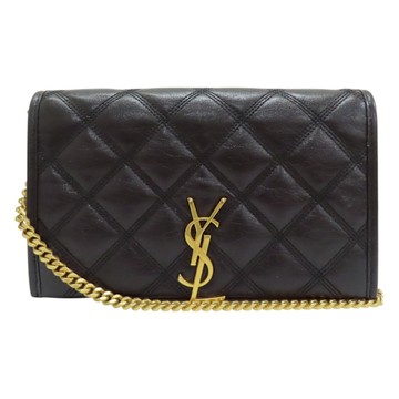 【二手名牌BRAND OFF】SAINT LAURENT YSL 聖羅蘭 黑色 皮革 鍊帶 肩背包 585031