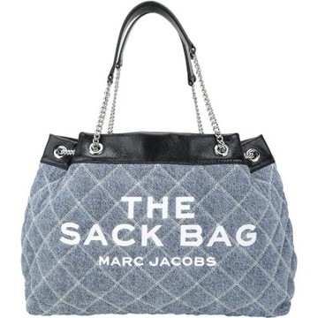 MARC JACOBS Denim 字母刺繡菱格縫線拼皮革雙鍊帶手提 肩背帆布托特包(牛仔藍)