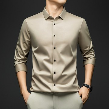 桑蠶絲襯衫男長袖高級感2025春季新款商務休閑簡約百搭男士襯衫鑫弘-錦衣華服